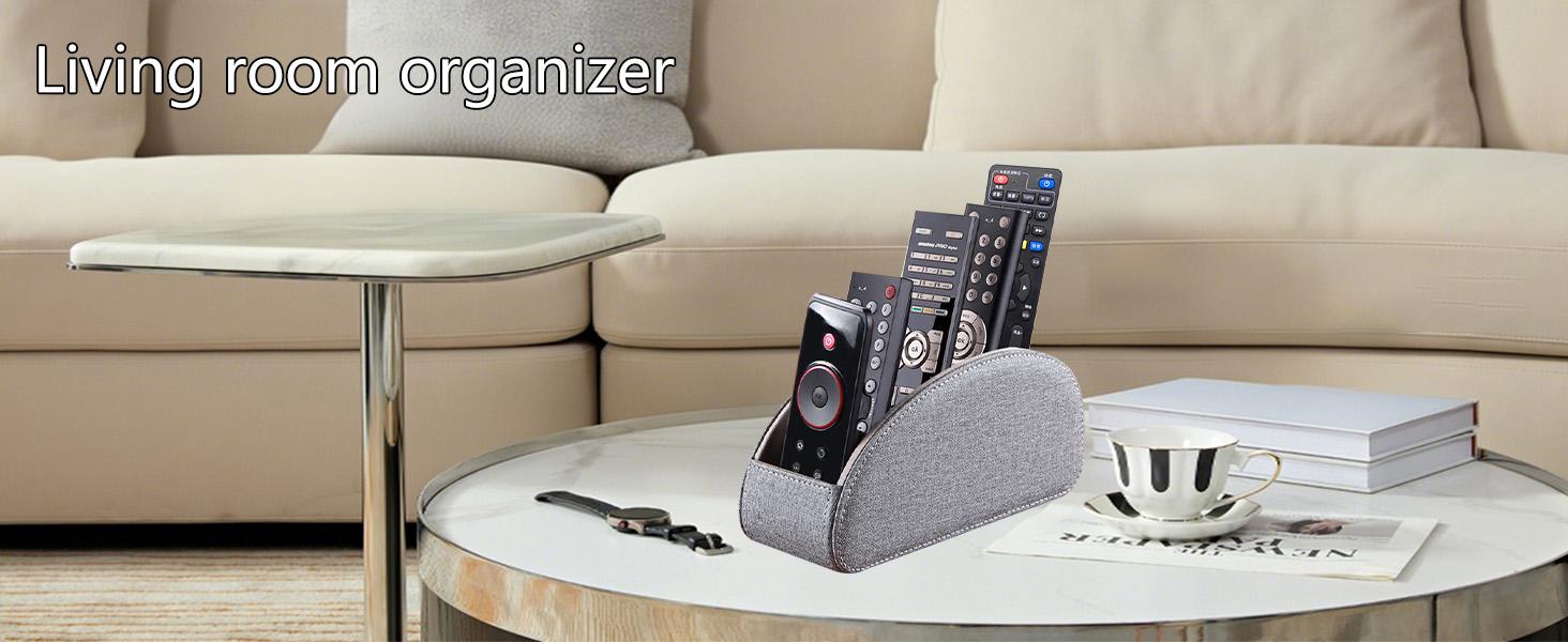 TV Remote Control Holder with 5 Compartments,Pu Leather Remote Caddy/Box/Tray Bedside Table Desk Storage Organizer for DVD, Blu-Ray, Media Player, Heater Controllers and Cosmetics Office Supplies