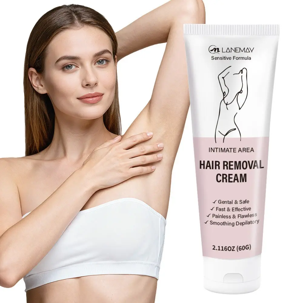Gentle Hair Removal Cream, Painless Hair Remover, for Women's Intimate Areas, Allantoin + Glycerin Soothing and Moisturizing, Sensitive Formula, Non-Irritating, Suitable for Bikini Line, Underarms, and Sensitive Skin, Body Care, 60g