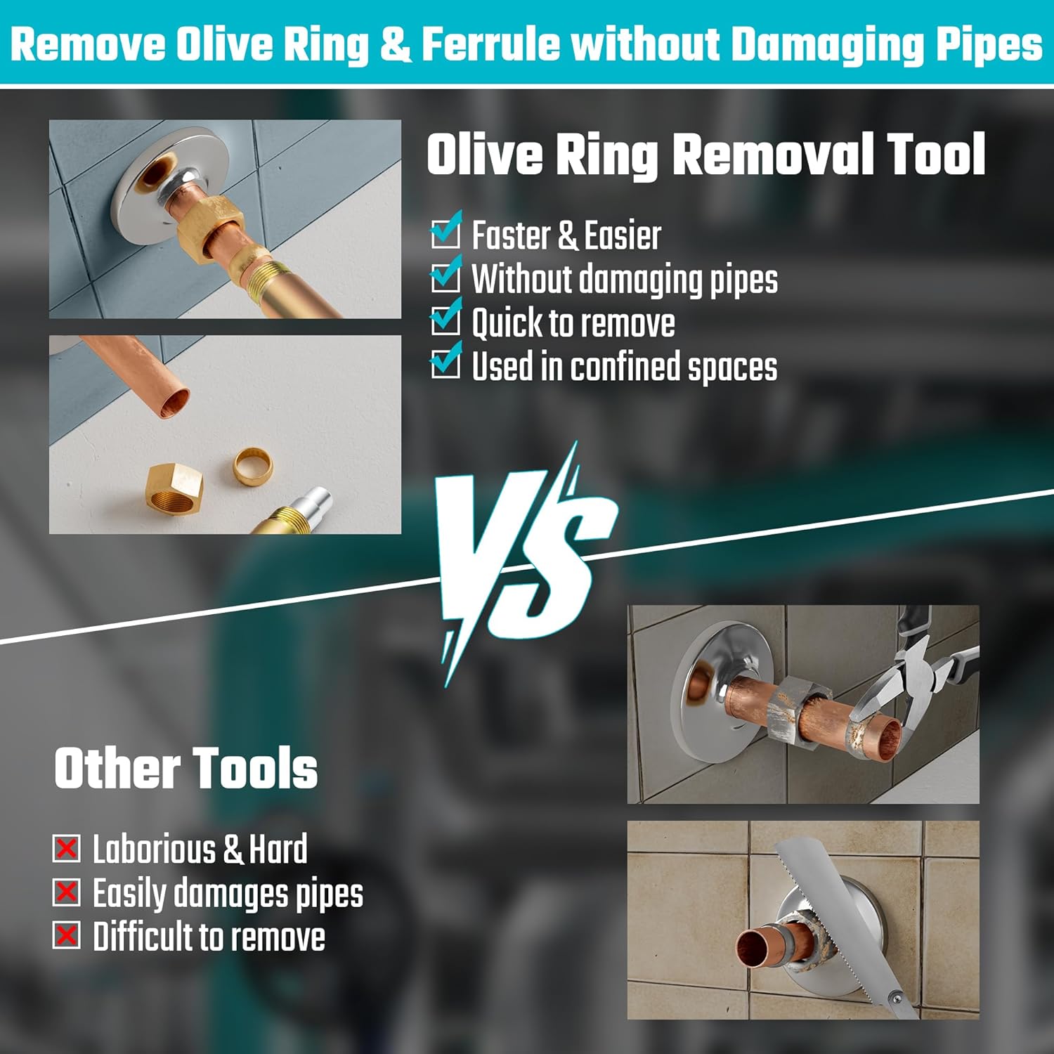 Compression Sleeve Puller Tool, Ferrule Puller for 1/2 " Compression Fittings, Without Damage, Corrosion Resistance, Remove Nut and Ferrule of Pipe in Kitchen, Sinks, and Bathtubs