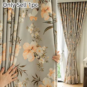 1pc American Country Style Drapes, Warm Floral Pattern, Double-Sided Light Blocking Chenille Fabric, Perfect for Rustic Home Decor
