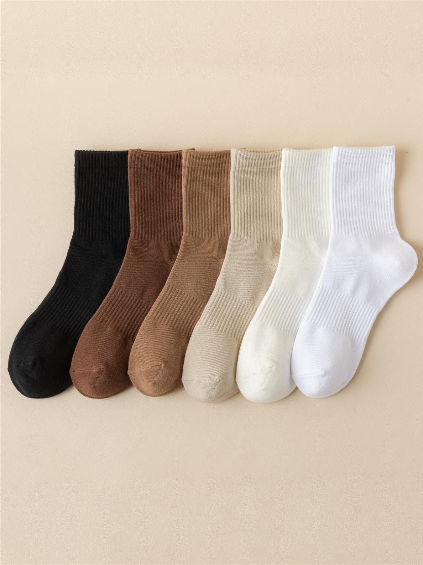 Men's 6 Pairs Solid Crew Socks, Fashion Casual Anti-Slip Mid-calf Socks For Daily Wear, Men Socks Casual Stylish Socks for All Seasons
