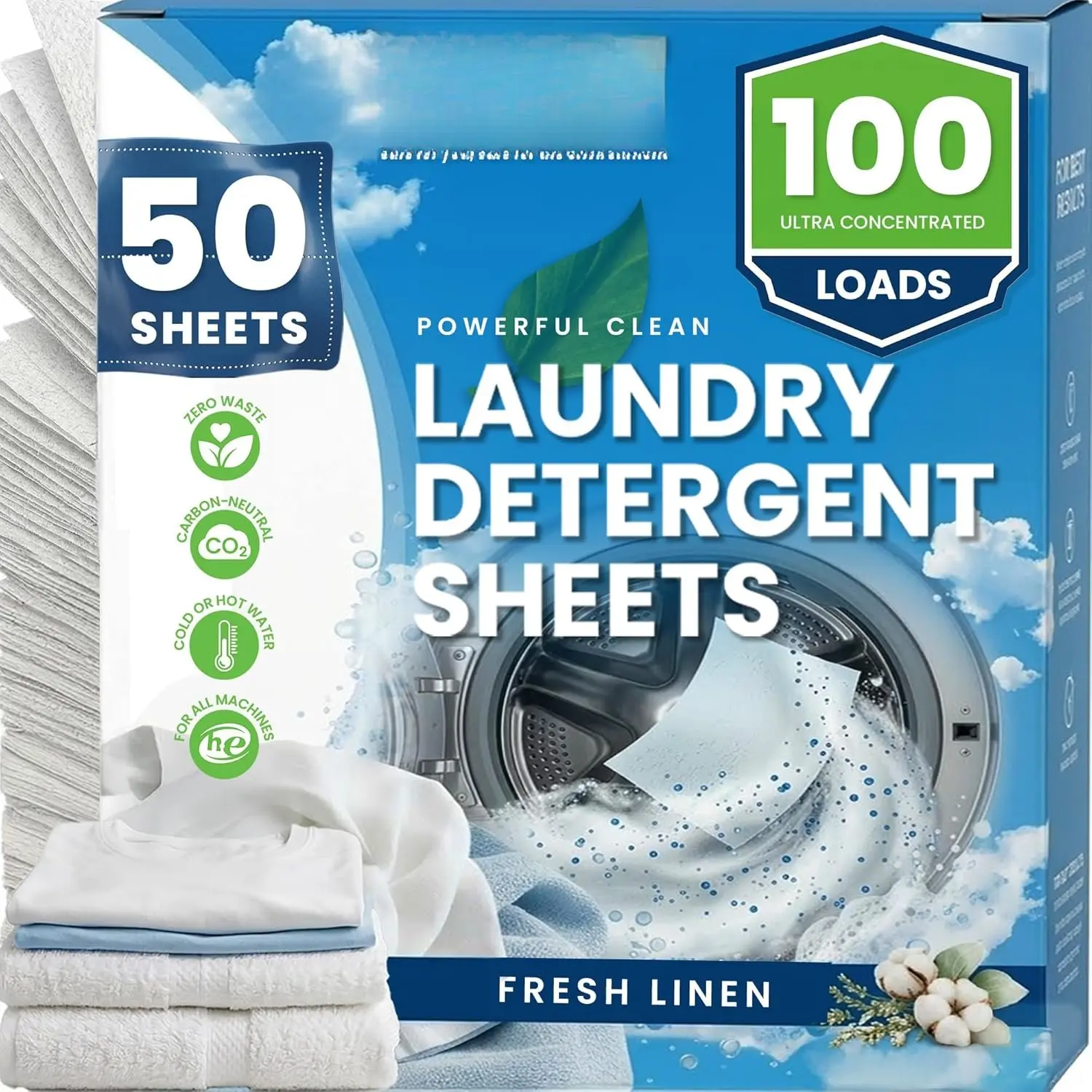 Laundry Detergent Sheets (100 Loads, 50 Sheet)  Linen Scent, Eco Earth Friendly  Breeze, Non  People Safe, Washing Travel Supplies, Liquidless Pod  Soap Washer