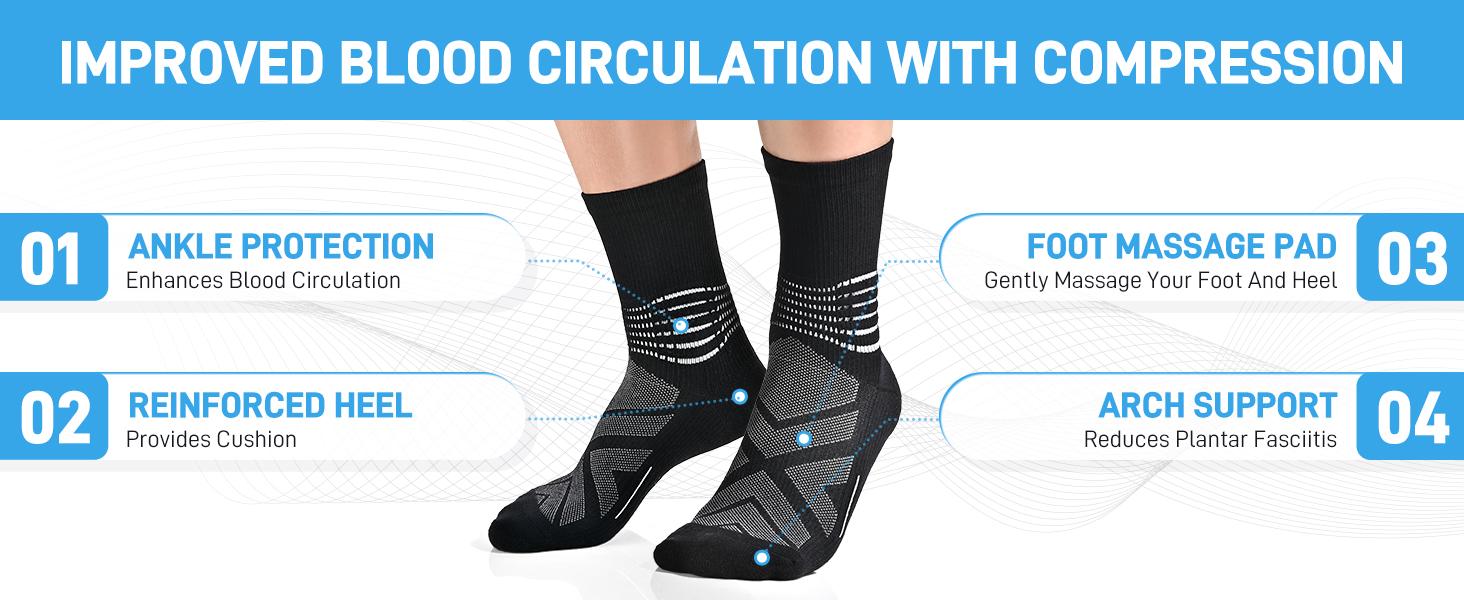 Compression Ankle Support Crew Socks Men Women Coolmax Wicking Plantar Fasciitis Relief Running Hiking Socks 3 Pairs