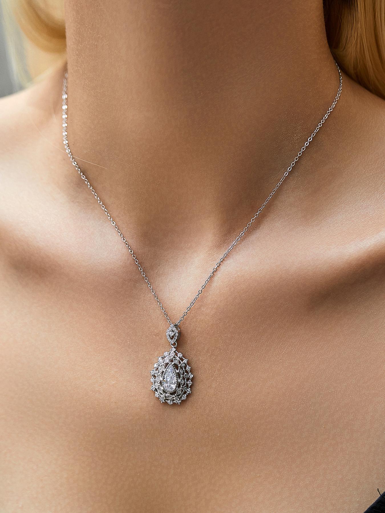 925 Sterling Silver Fashion Water Drop Shaped Artificial Zircon Decor Pendant Necklace for Women, Trendy All-match & Exquisite Jewelry for Birthday Gift