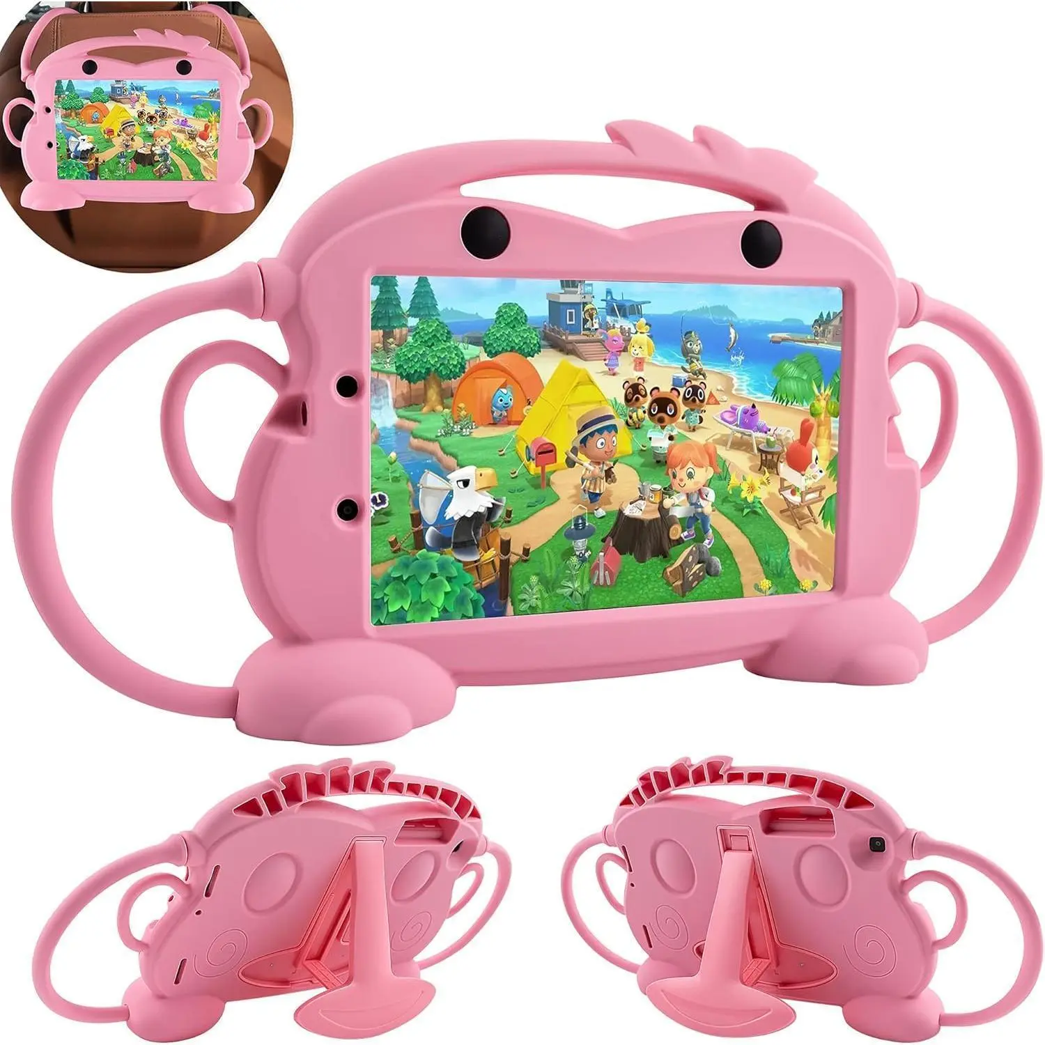 Kids Tablet Protective Casing - Food Grade, Double-Faced Cartoon Monkey Theme, Shock-Proof Rubber Handle Stand Cover with Cooling for 2019 Samsung Galaxy Tab 8.0in (SM-T290/T295, No S Pen, Pink)