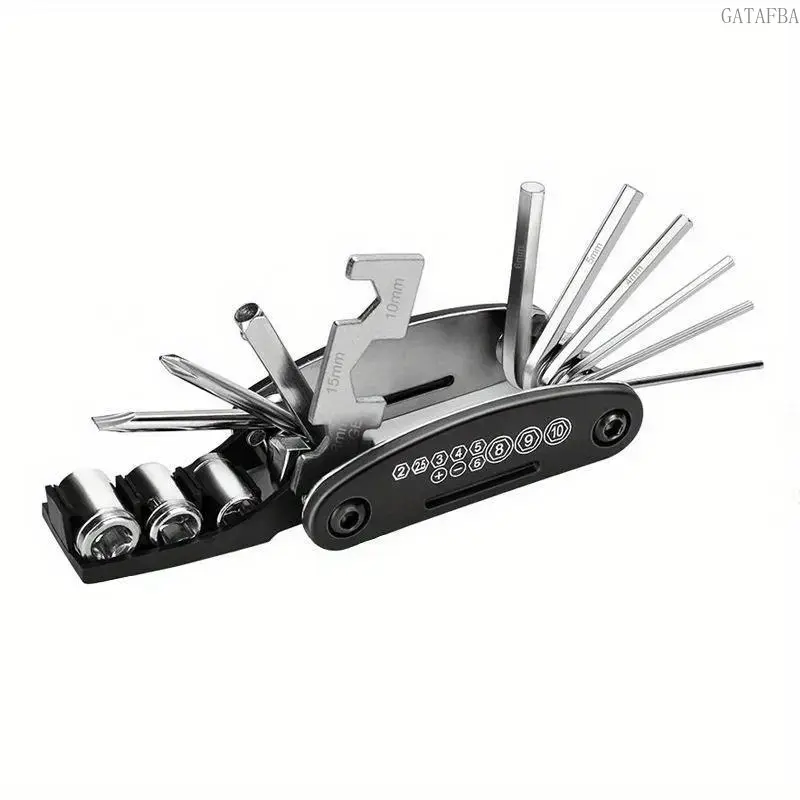 16-in-1 Pocket Multi Tool, Portable Folding Bicycle Repair Kit with Compact Hex Wrenches & Screwdrivers for Outdoor Emergency & Household Maintenance