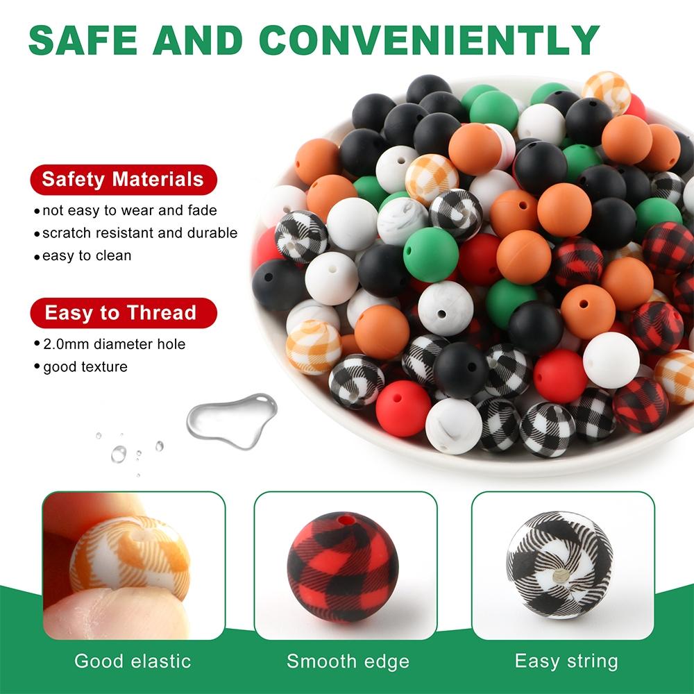 15mm Silicone Bead, 30pcs/set Round Printed Bead, DIY Jewelry Making Supplies for Bracelet Necklace Earrings Pendant, Beads Wholesale, Artificial Crafts, Diy Mix Beads