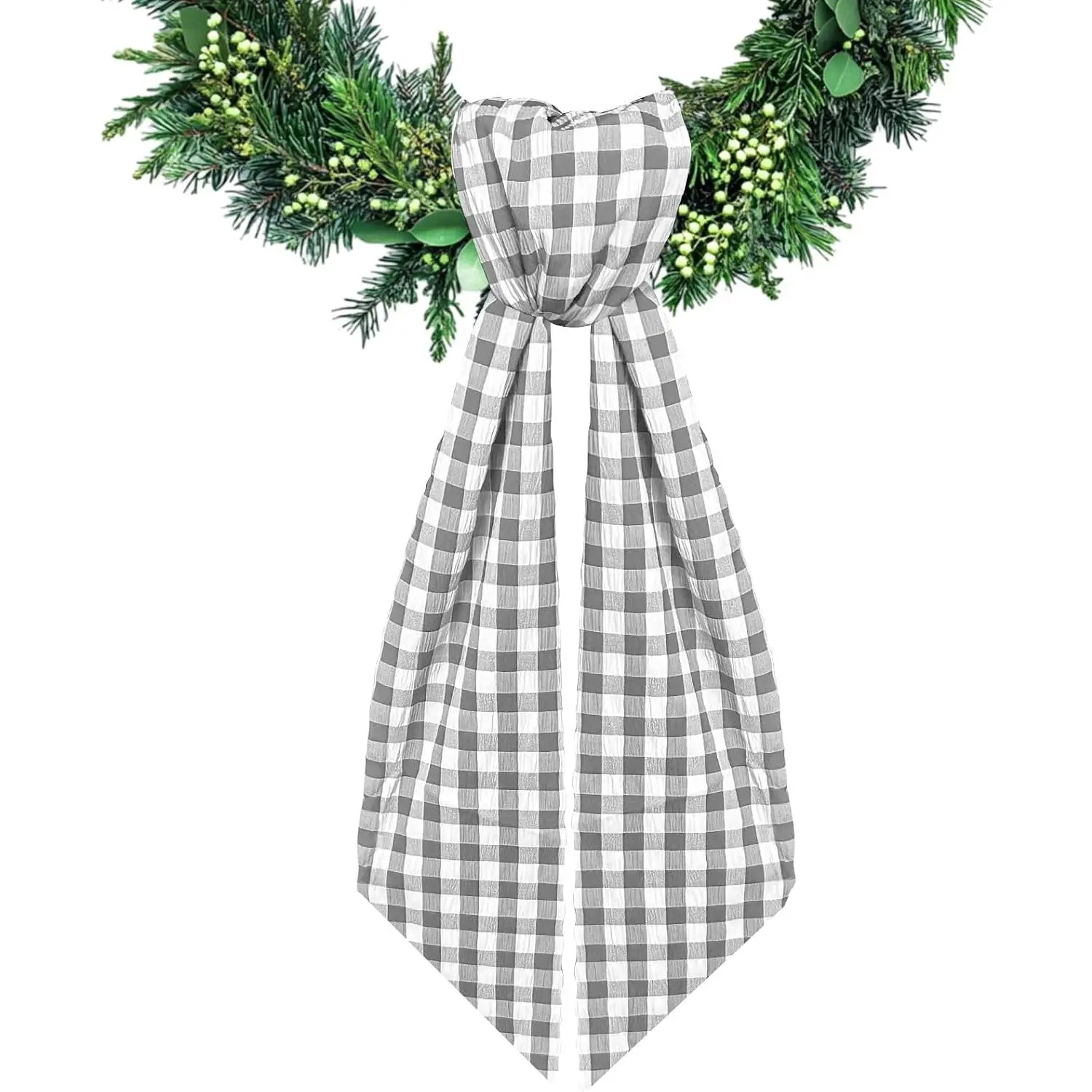 Gray Buffalo  Wreath Sash for Front Door Seersucker Wreaths Satin Sash Burlap Garland Ribbon Accessories for Wreath Yard Doorway Indoor Outdoor Bow Bridal Shower  Decor,5.1 x 54.3