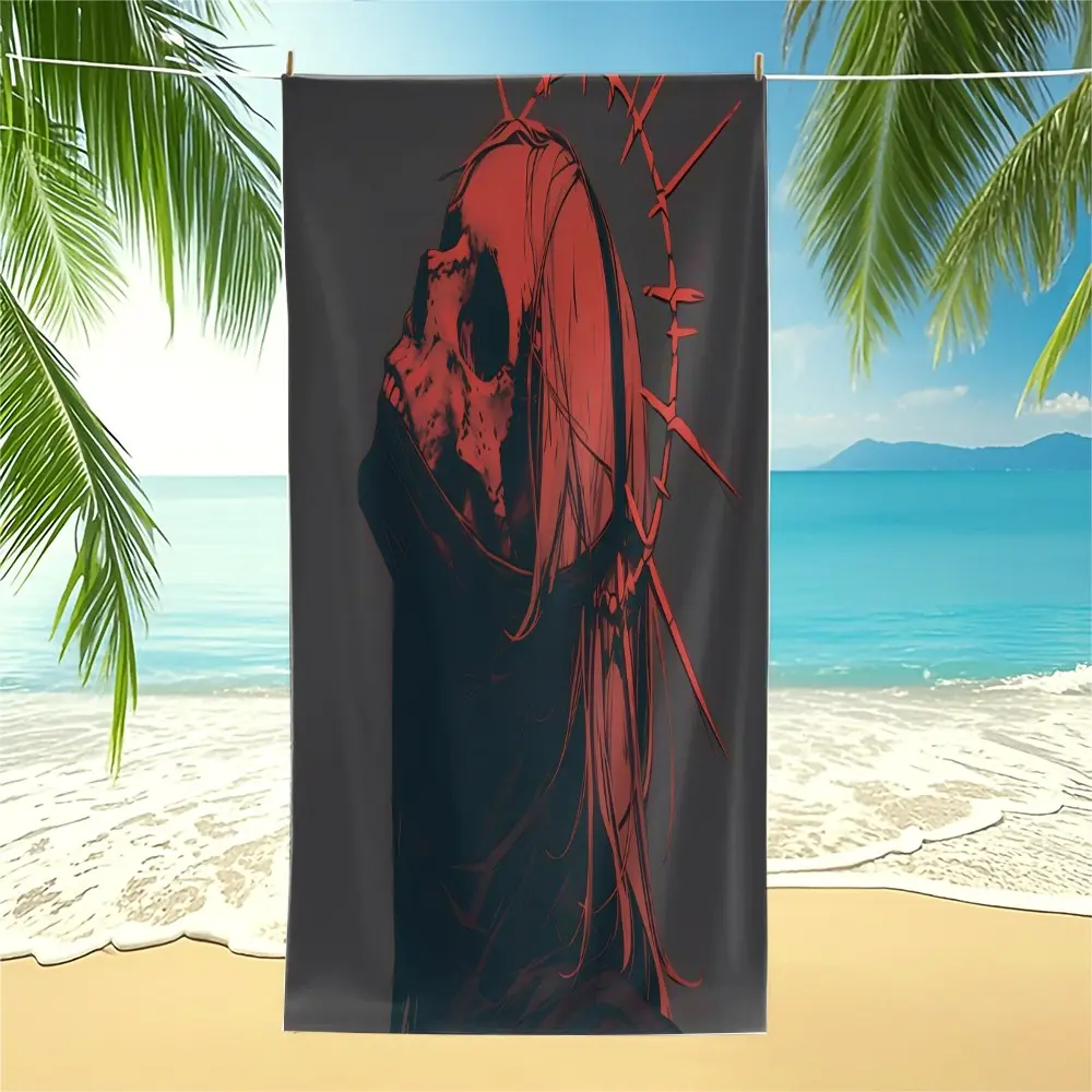 Halloween Cool Print Beach Towel, Thorn Halo Red Skull Pattern, Superfine Microfiber Quick Dry Sand Resistant Water Absorbent Towel, Skin-Friendly Lint-Free, Perfect for Summer Beach Pool Vacation, Ideal Halloween Gift