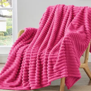 Fleece Cozy Blanket 300GSM Soft Warm Fluffy 3D Stripe Texture Microfiber Polyester Throw Twin Queen King Sizes Decorative Giftable