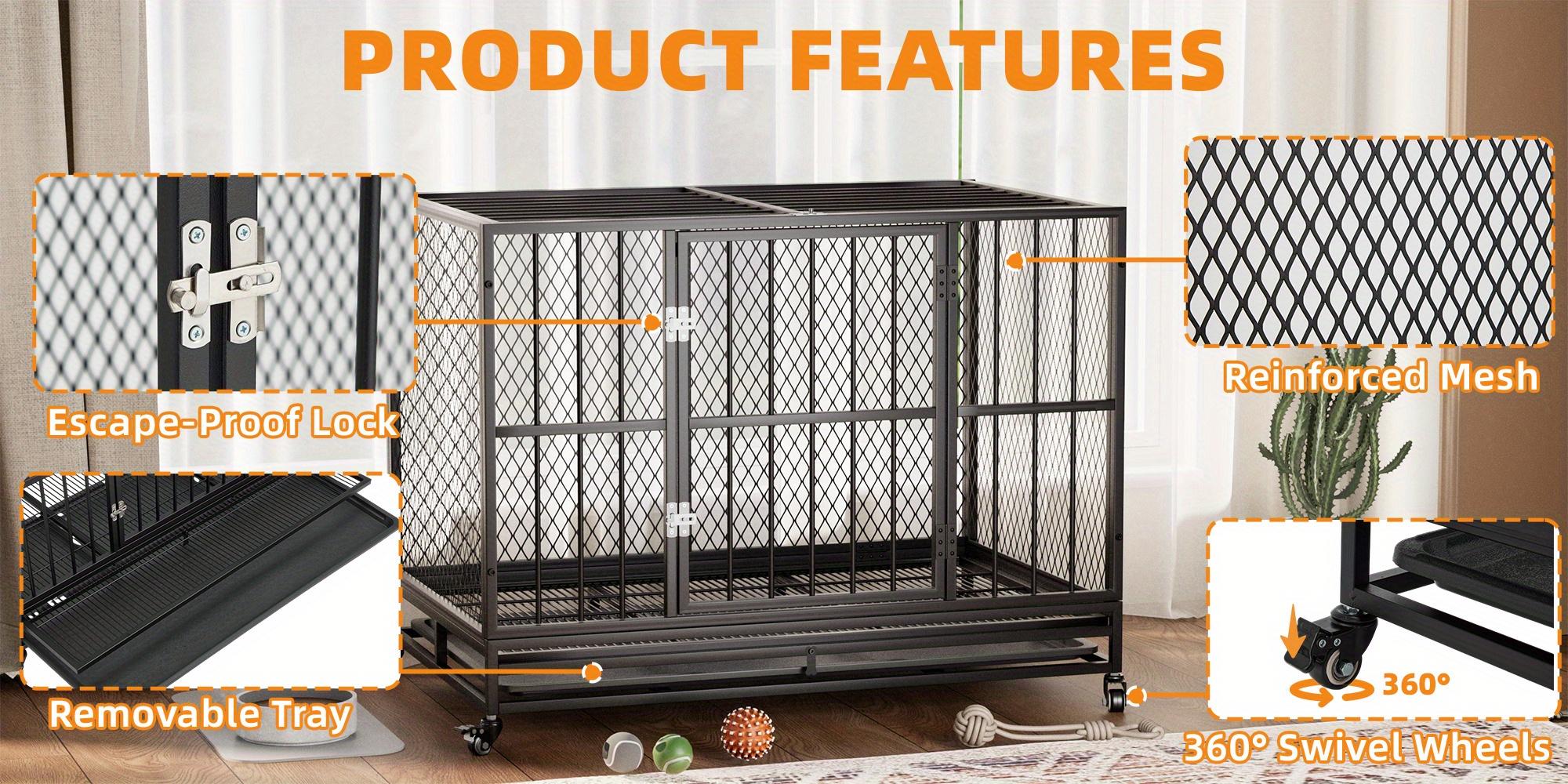 37" Heavy Duty Dog Crate Furniture for Small & Medium Dogs (132 lbs Max), Sturdy Black Indoor Kennel with Metal Mesh, Removable Tray & 360° Lockable Wheels