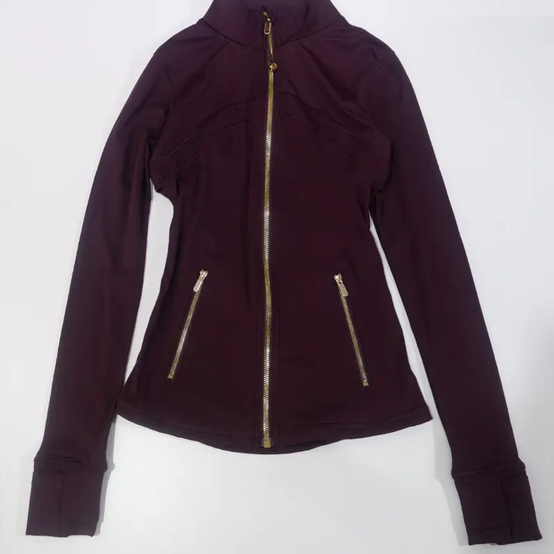 golden zippered sports jacket, Women, Sports Outerwear, suitable for regular activities such as yoga and running, suitable for all seasons, made of quick-drying and breathable fabric, with elastic and slim-fitting design