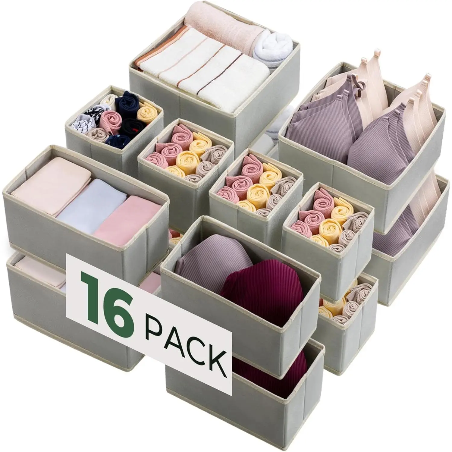 16 Pack Drawer Organizer Clothes, Dresser Drawer Organizers for Clothing Fabric Foldable Closet Organizers and Storage Bins for Baby Clothes, Nursery, Underwear, Bras, Socks