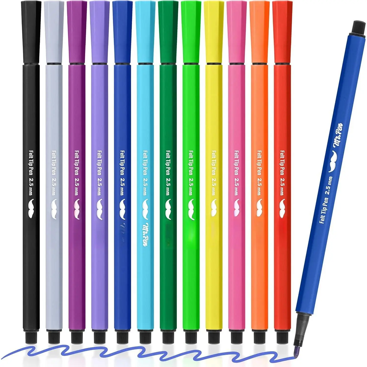 - Felt Tip Markers,  Colors, 12 Pack, 2.5 mm | Bold Felt Tip s, Bold Point, Journaling, Note Taking, Drawing
