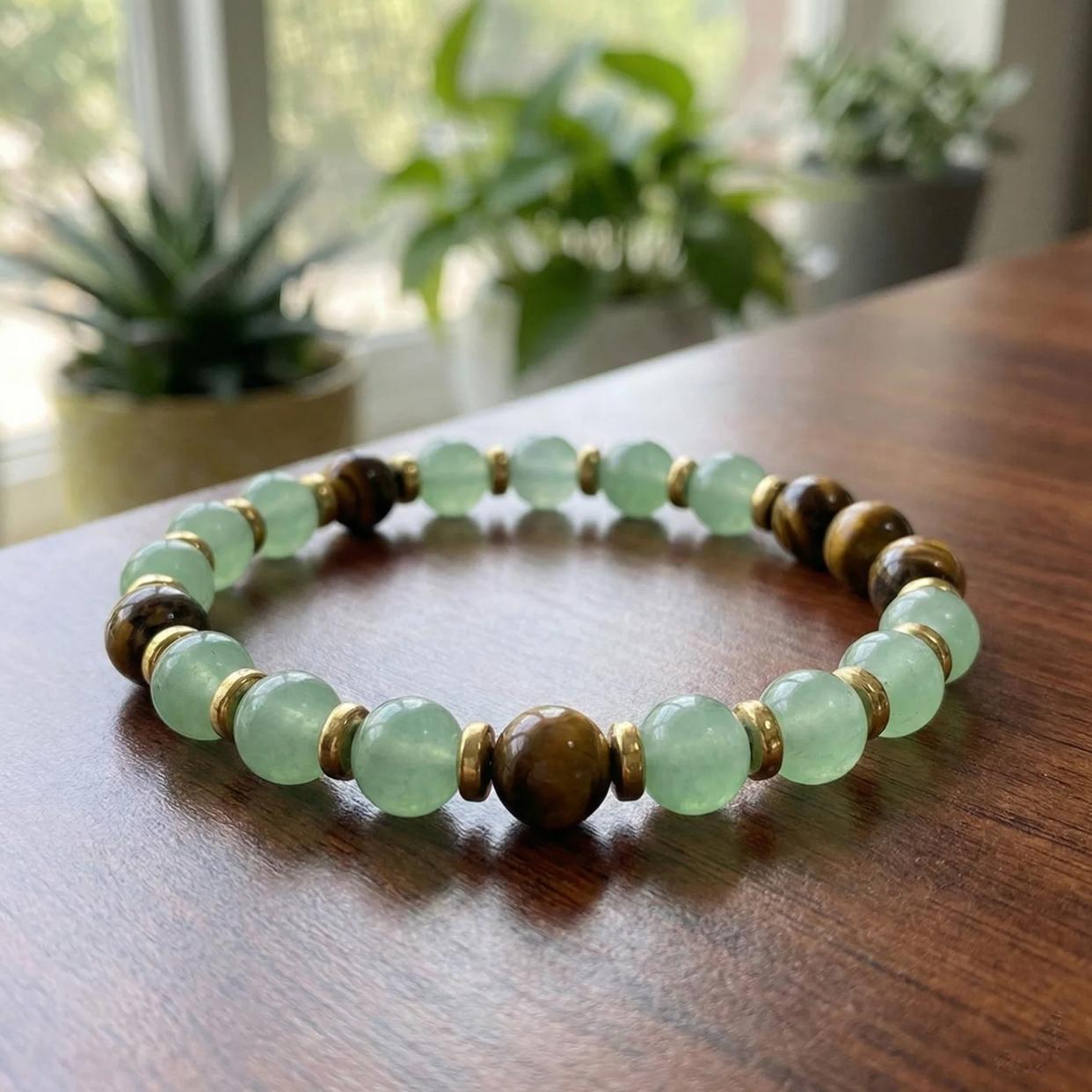 1pc Money Attraction Bracelet with Green Aventurine & Tiger Eye for Wealth & Good Luck, Wealth Manifestation Crystal Bracelet for Birthday, Anniversary, Summer Vacation & Theme Parties Jewelry Gift for Women and Men