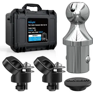 Nilight 60618 Alloy Steel Puck System Gooseneck Hitch Ball Kit, 30000 lbs Capacity, 2-5/16 in Ball, Black Carbide Powder Coating & Chrome-Plated Finish, 2 Safety Chain Anchors w/Storage Box, Compatible with 2013-2025 Dodge RAM 2500 3500 Truck Bed