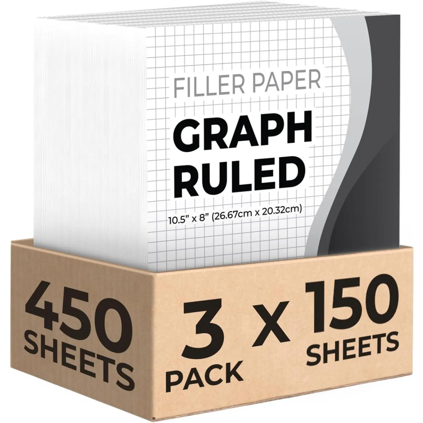 450 Sheets Graph Paper, 3 Pack, 4x4 Quad Ruled Loose Leaf Filler Paper, 8" x 10.5", 3 Hole Punched, Thick Grid Paper, Back to School Supplies