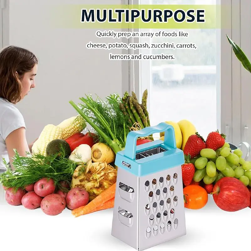 Portable Mini Cheese Slicer, Stainless Steel Slicer, Lemon Slicer, Multifunctional Vegetable Slicer, Small Grinder with 4 Different Blades, Suitable for Garlic, Ginger, Cheese, Vegetables, Fruits, Etc., Kitchen Small Tool