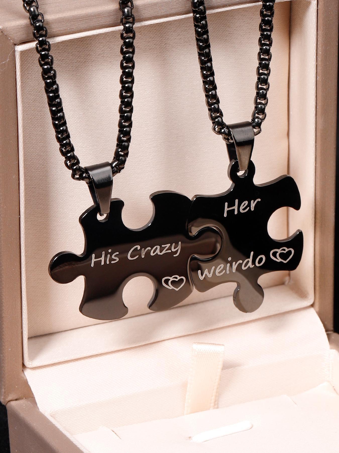 Couple Puzzle Design Pendant Necklace, Necklace Set, Stainless Steel Jewelry for Party, Daily Clothing Decor, Trendy All-match & Exquisite Jewelry for Birthday Gift