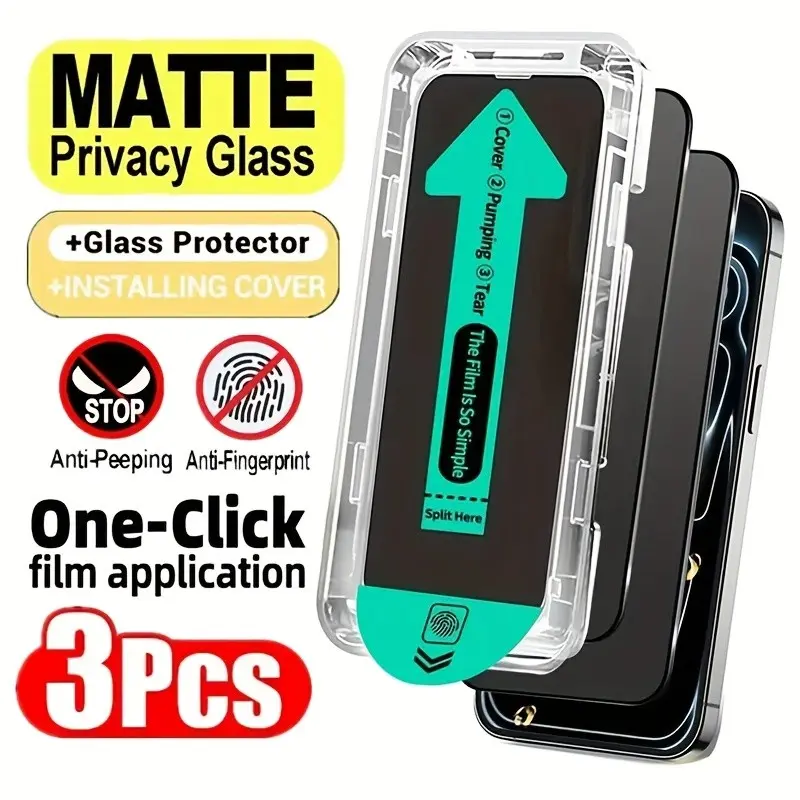 3-Pack Matte Anti-Glare Tempered Glass Film, Fingerprints & Glare Protection, Auto-Alignment, Dust-Free, Full Screen Game Phone Protector