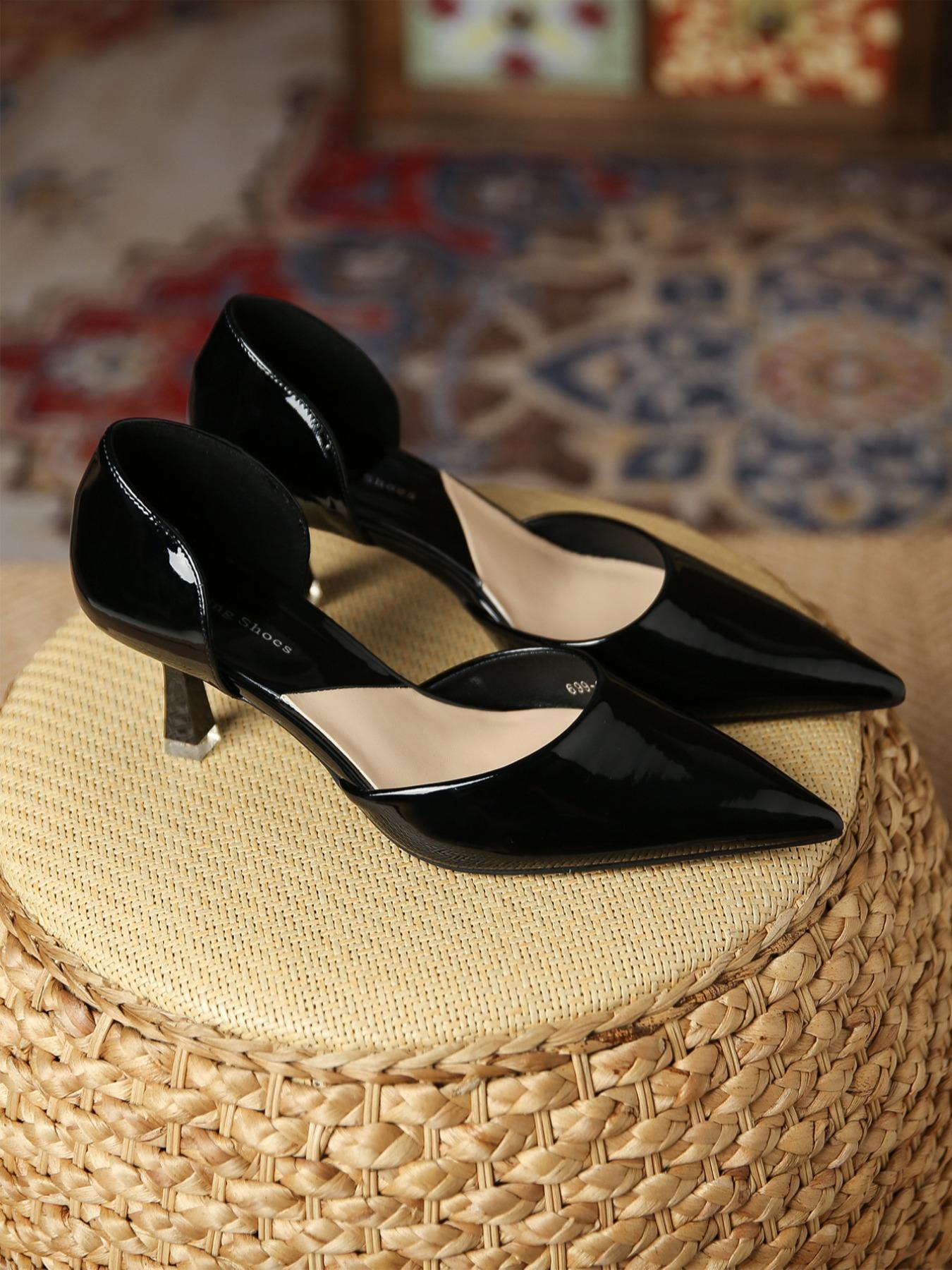 New French Hollow Stiletto Heels Pointed Toe PU Leather Upper Fashion Commuter High Heels, high heel pumps, Elegant Medium Width Shoes for Spring & Fall