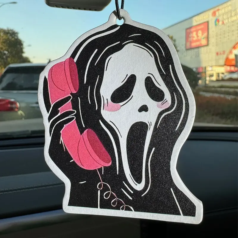 Cute Blush Ghostface Scream Air Freshener, Natural Citrus Woody Floral Scent, Kawaii Spooky Horror Movie Ornament, Multipurpose Scent Decor