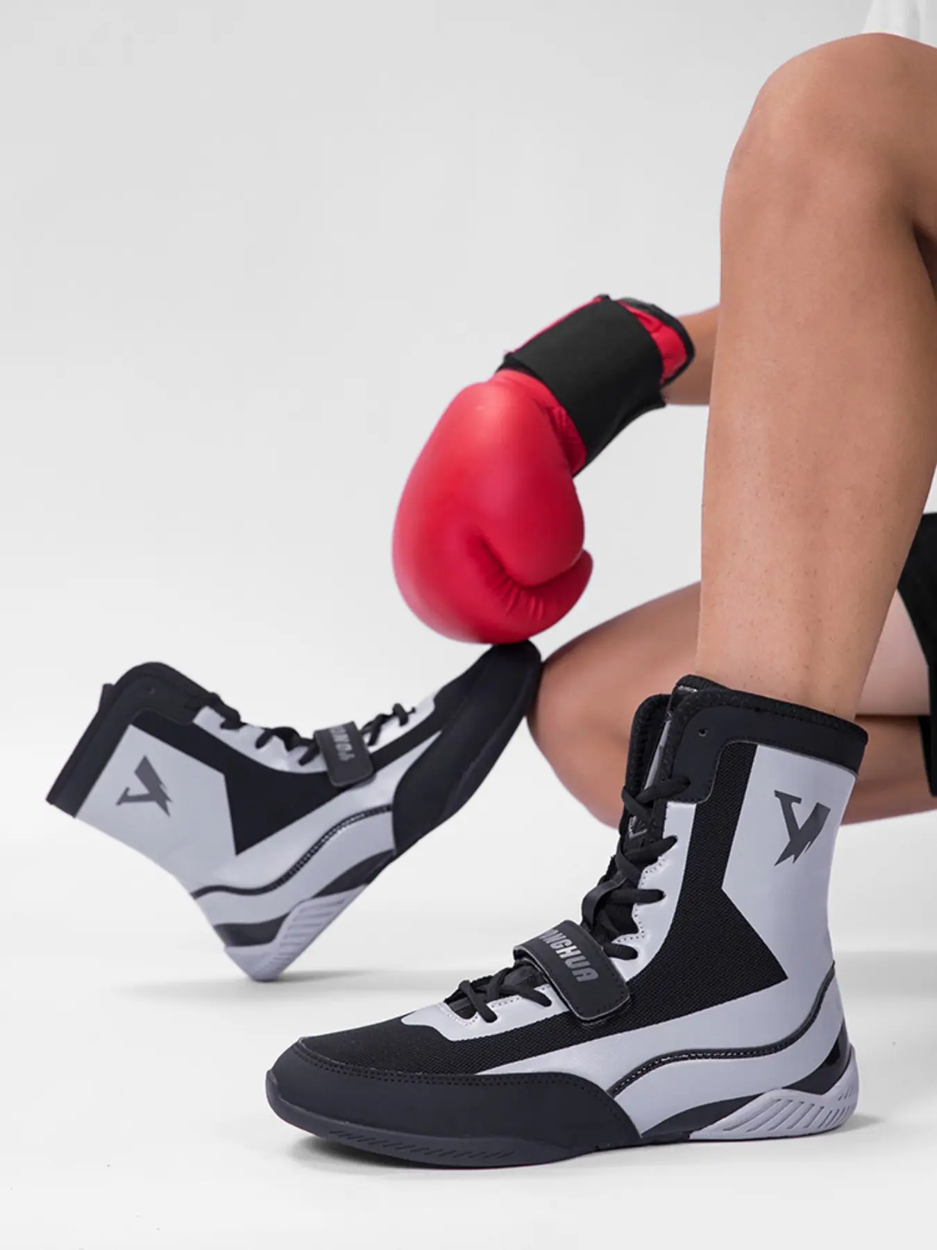 Men's Wrestling Training Shoes, High-Top Martial Arts Sneakers, Muay Thai Kickboxing Trainer, Anti-Rip PU Upper, Slip-Resistant Sole