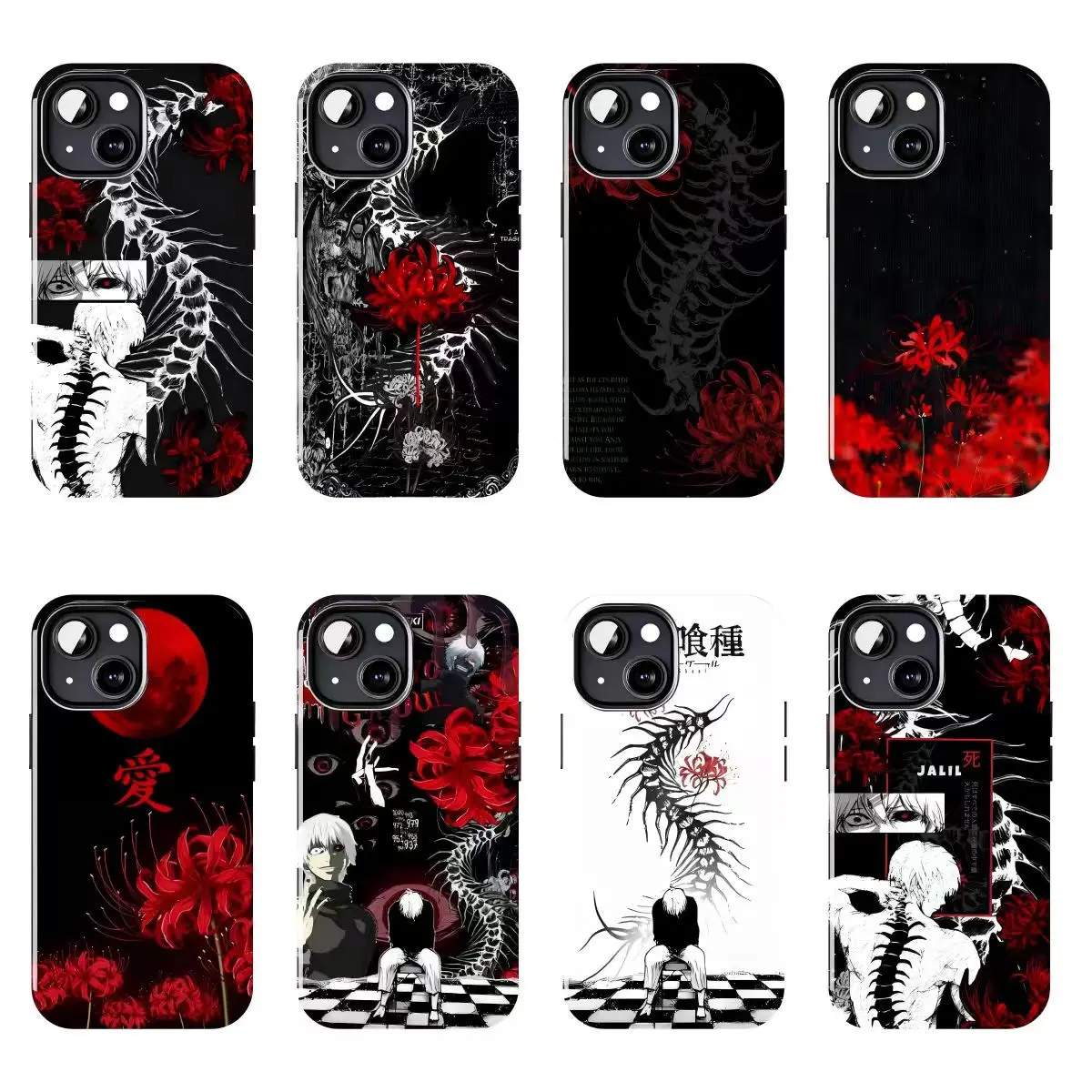 Tokyo Ghoul Kaneki Red Spider Lily Smartphone Shell, Handheld Cellphone Case with Cloth, Compatible with iPhone 11-17 Pro Max/Plus, Samsung Galaxy S23-25, Protection