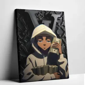 Riley Freeman's money-themed canvas wall art "A Stack of Cash" is the ultimate masculine space decoration for hip-hop and anime enthusiasts, and also a perfect choice for modern rooms.