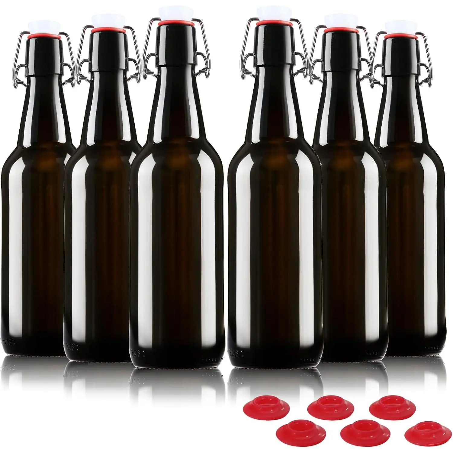 16 oz Amber Glass Beer Bottles for Home Brewing with Flip Caps, Case of 6
