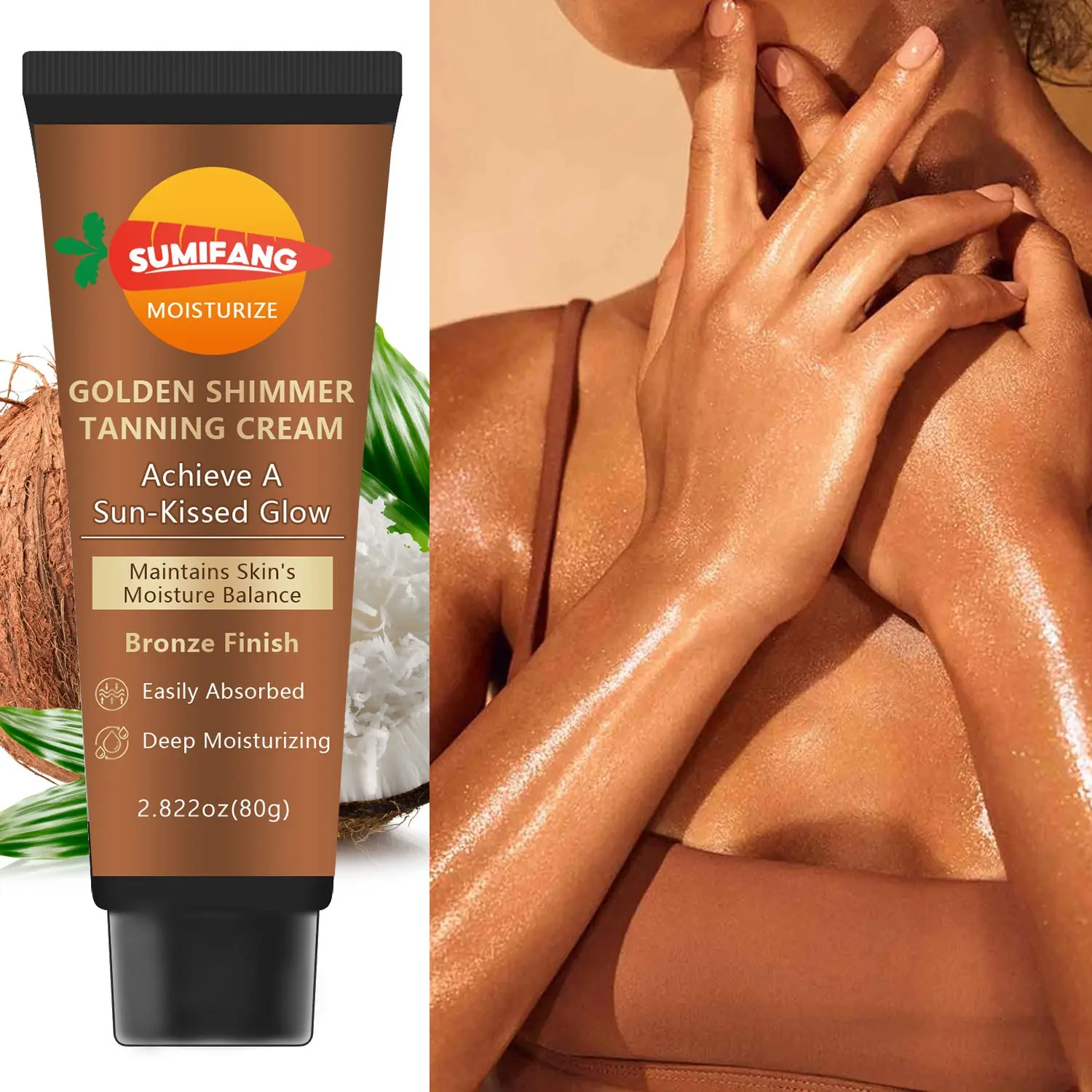 80g Bronzing Balm, Natural Sun-Kissed Glow, Bronze Effect, Easy Absorption, No Sun Needed, Healthy Tan, Warm Skin Tone