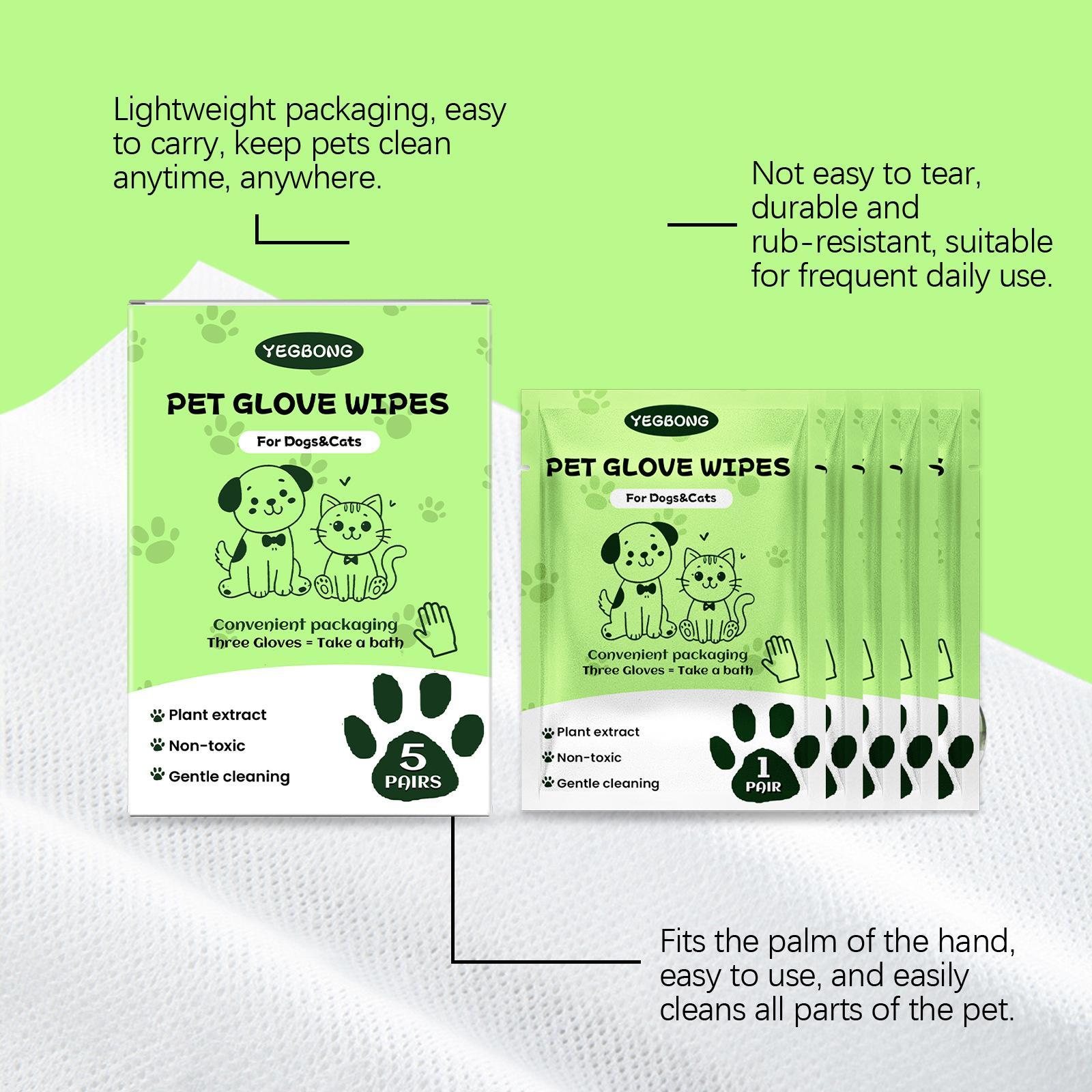 Pet Cleaning Gloves, 5 Pairs Pet Cleaning Wipes, Pet Grooming Wipes, Dog & Cat Grooming Supplies, Dog & Cat Accessories