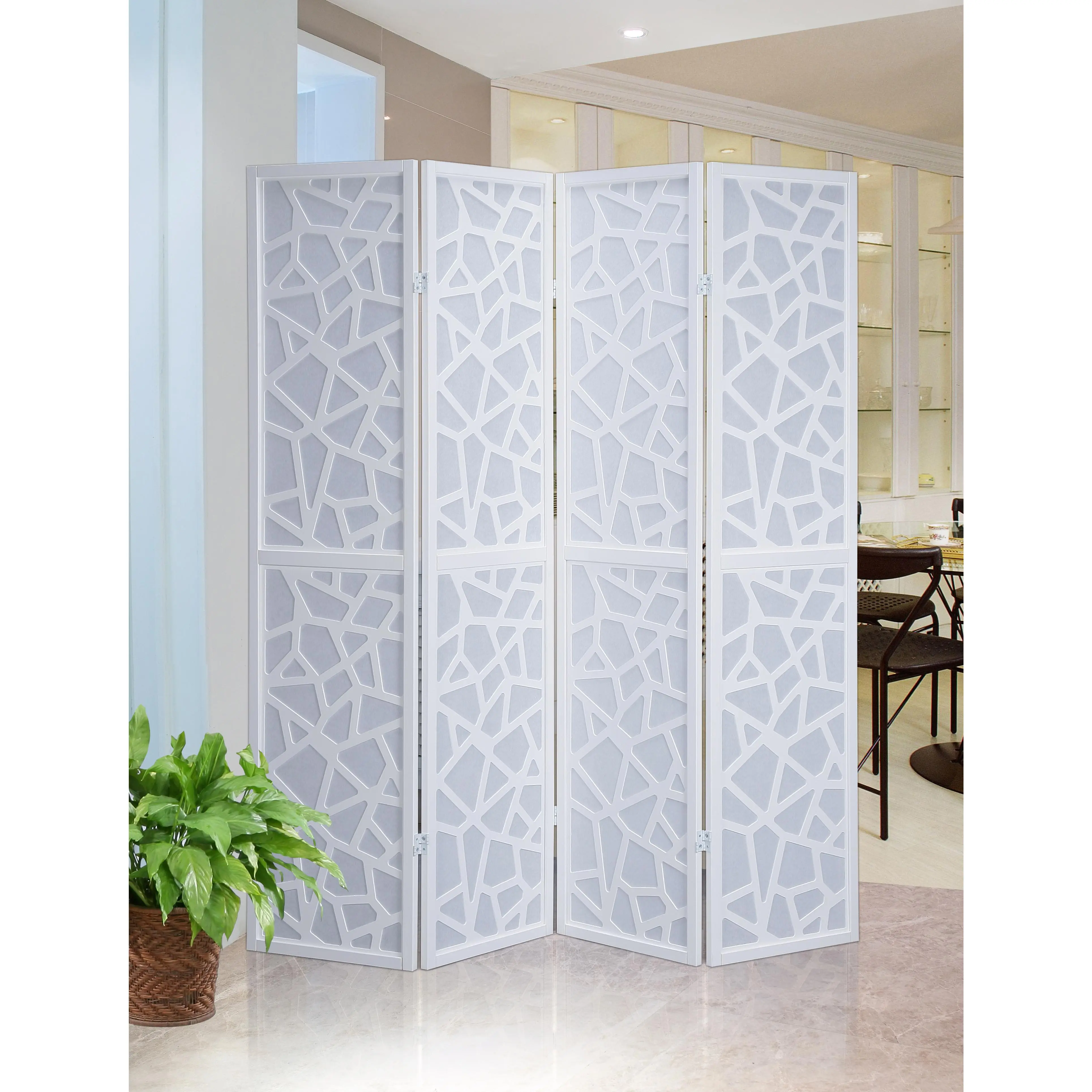 Nokaa 4 Panel Room Divider Screen White Freestanding Privacy Partition Wall Panel Pine Wood MDF Nonwoven Fabric Folding Divider for Living Room Bedroom Office Home Decor 70 Inch Tall, White Color, Wood+Paper Material