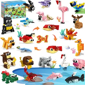 24 Pack Animal Party Favors for Kids, 3-in-1 Mini Animal Building Block Toys with 72 Designs, Goodie Bag Stuffers, Classroom Rewards, Birthday Party Gifts for Boys Girls Ages 6–12
