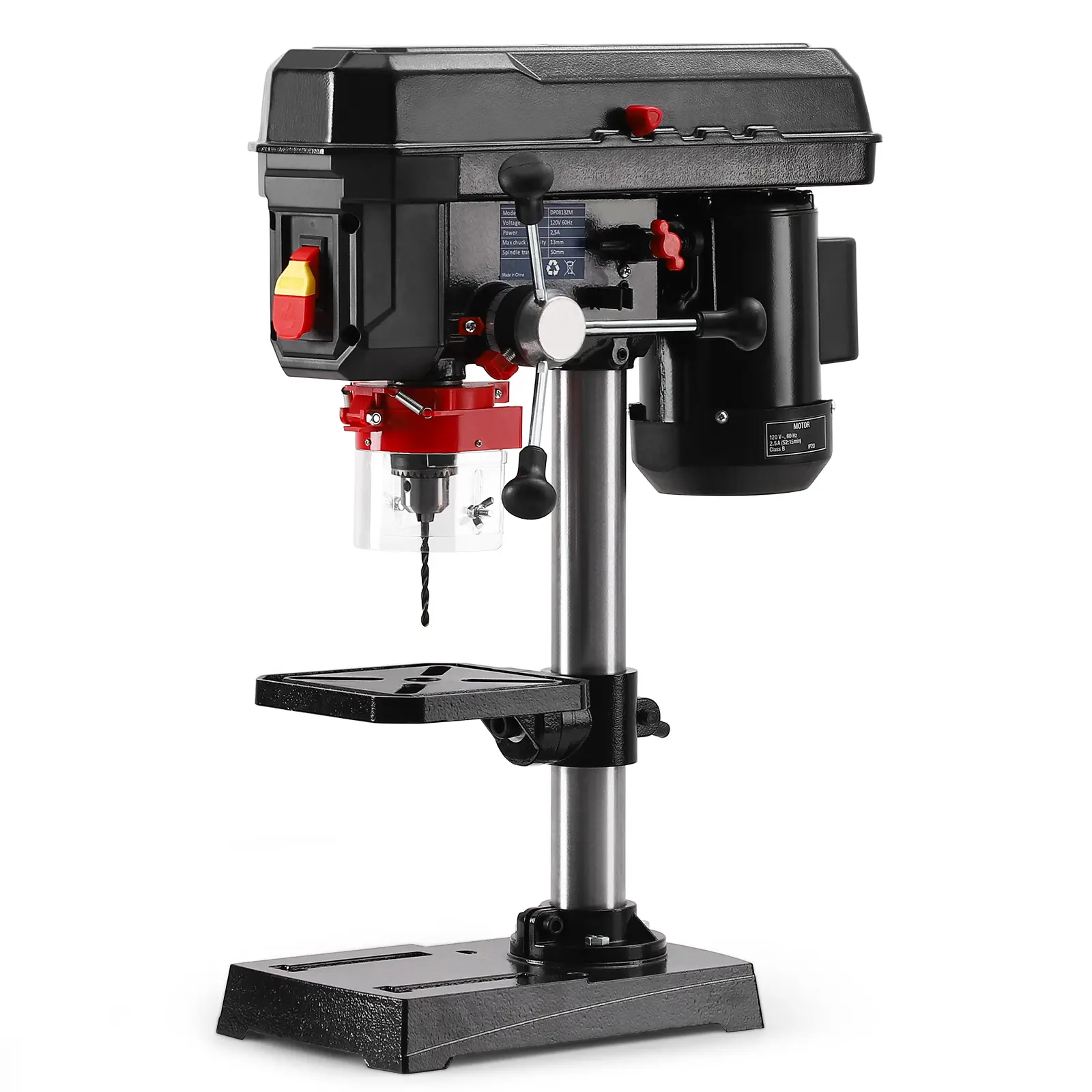 Garvee Powerful 2.5A Benchtop Drill Press – 8-Inch, 5-Speed (740-3100RPM), 0-45° Tilting Table, 1.5-13mm Chuck, Cast Iron Base – For Wood, Metal, Home Workshop DIY