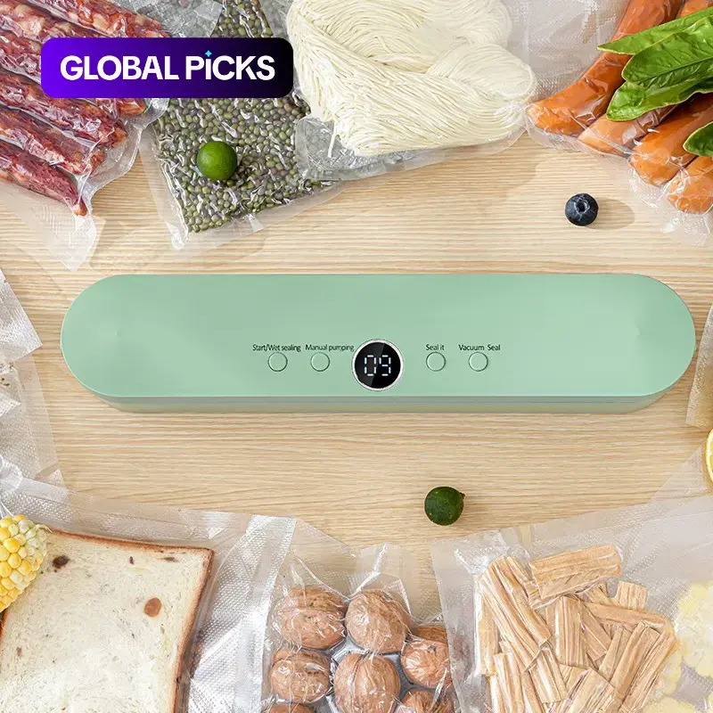 Long Vacuum Sealer, USB-Powered Vacuum Food Sealing Machine - Multi-Functional Automatic Food Sealer with Suction and Air-Inflation Features, 1500mAh Lithium Battery - Kitchen and Outdoor Picnic Food Preservation, Includes 5 Vacuum Food Bags