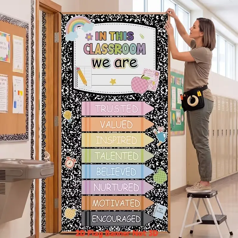 2D Flat Banner Door Cover 1pc, School Return Ceremony, Classroom Welcome Door Banner, Background Cloth, No Power Required