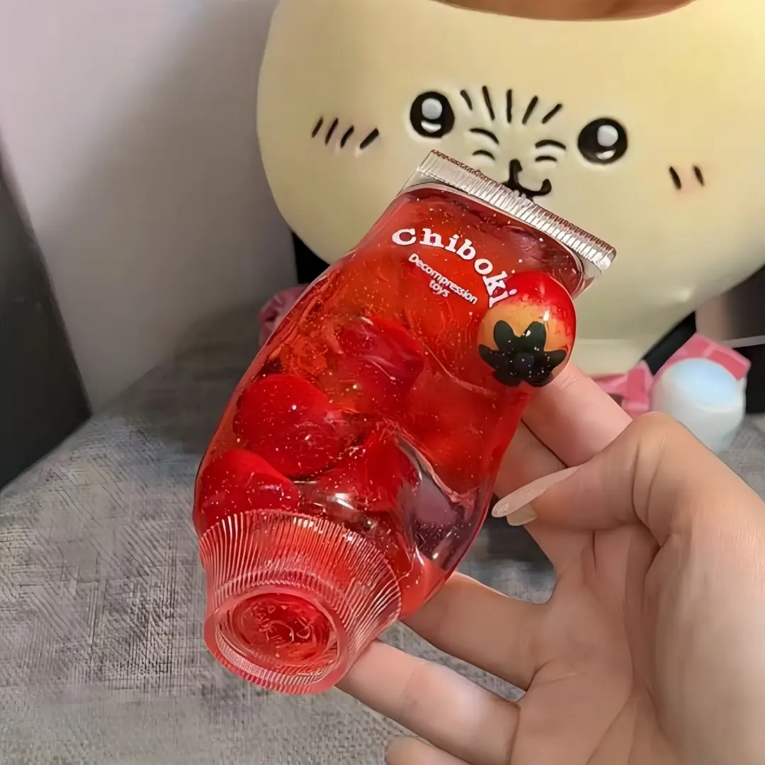 Chiboki Tube Shaped Gel Squishy Fidget Toy 4 Kinds Fruit Star Themed Flowing Glitter Jelly Stress Relief Sensory Toy Reusable Zipper Bag With Charm Pendant ASMR Shooting Prop Cute Bag Hanging Decor Gift For Teens Adult Office Use