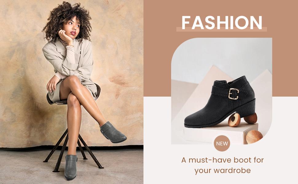 Women's Chunky Low Heel Ankle Boots Classic Pointed Toe Side Zipper Booties