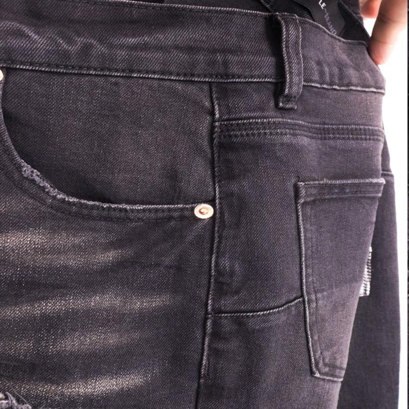Men's Jeans High Street Black Ripped Old Foot Pants Casual Cotton Denim Fabric graduation  outfits rip frayed jean