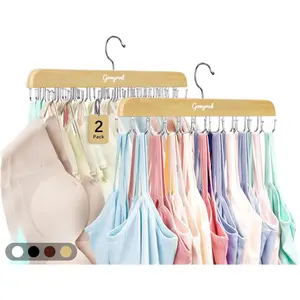 Bra Hanger for Closet, Tank Top Hangers 2 Pack w/20 Hooks Holds 40 Bras, Capacity Foldable Wood Space Saving Hanger, 360°Rotating Closet Organizers and Storage for Dorm & Apartment