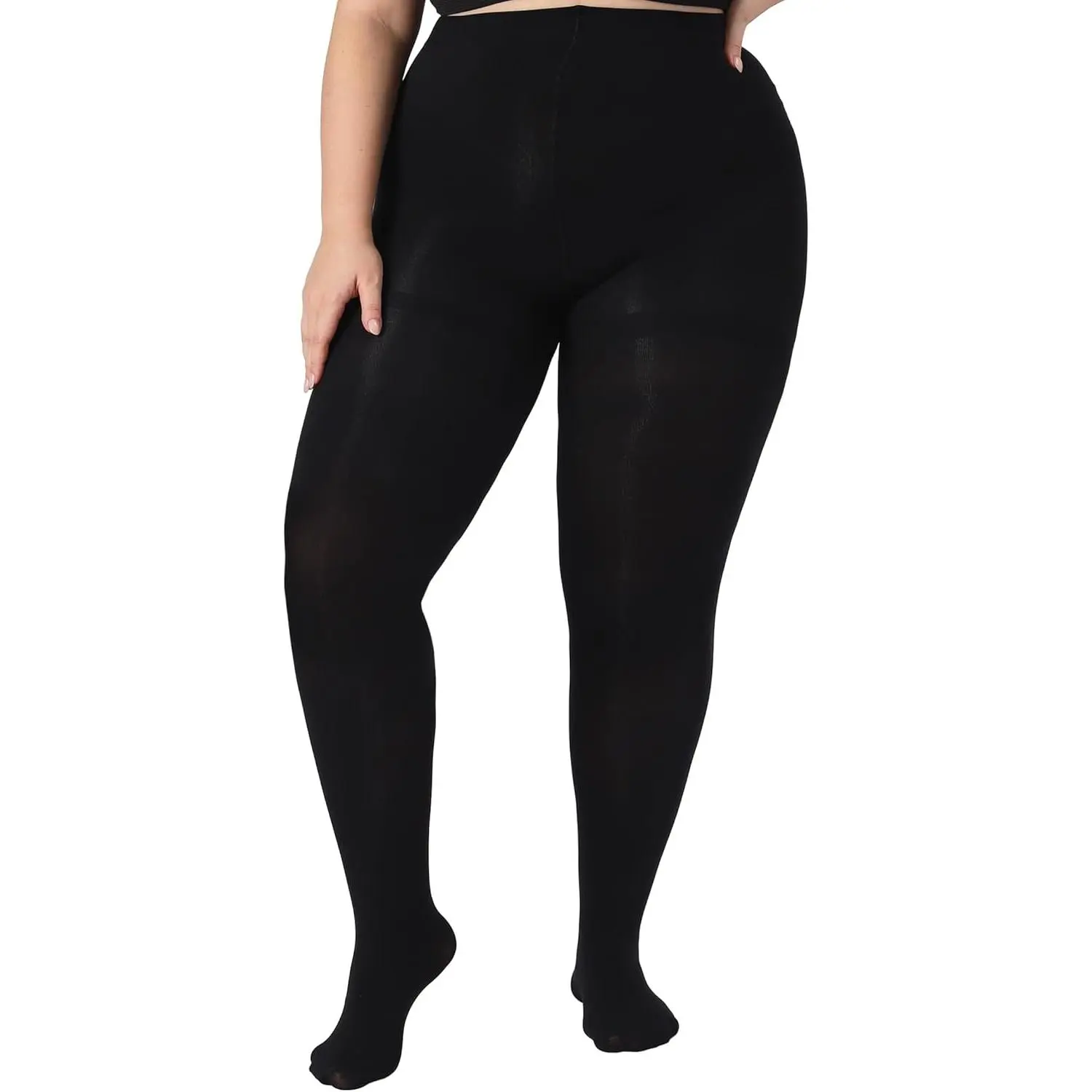 Plus Size Opaque Black Tights for Women Control Top High Elastic Pantyhose