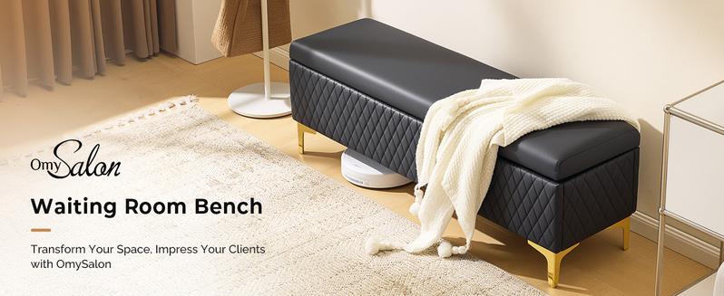 OmySalon Waiting Room Bench with Storage, Faux Leather Office Guest Chair Lobby Seating, Reception Furniture for Small Salon Barbershop Conference Business OmySalon Waiting Room Bench with Storage, Faux Leather Office Guest Chair Lobby Seating, Reception Furniture for Small Salon Barbershop Conference Business