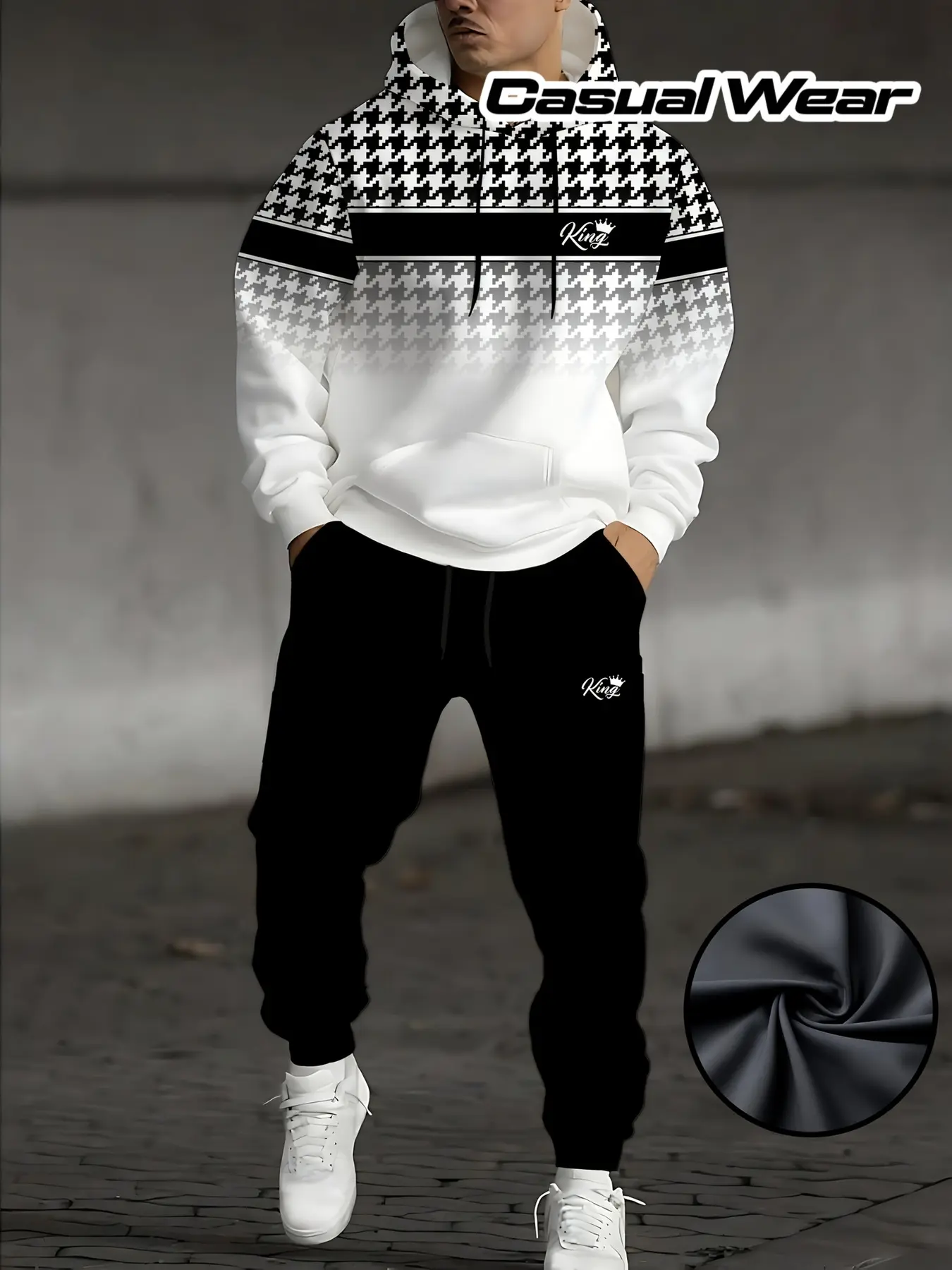Men'S Casual 3D Printed Autumn Winter Cool Hooded Top, Men'S Casual Sports Pants With Hooded Sweatshirt Two-Piece Set