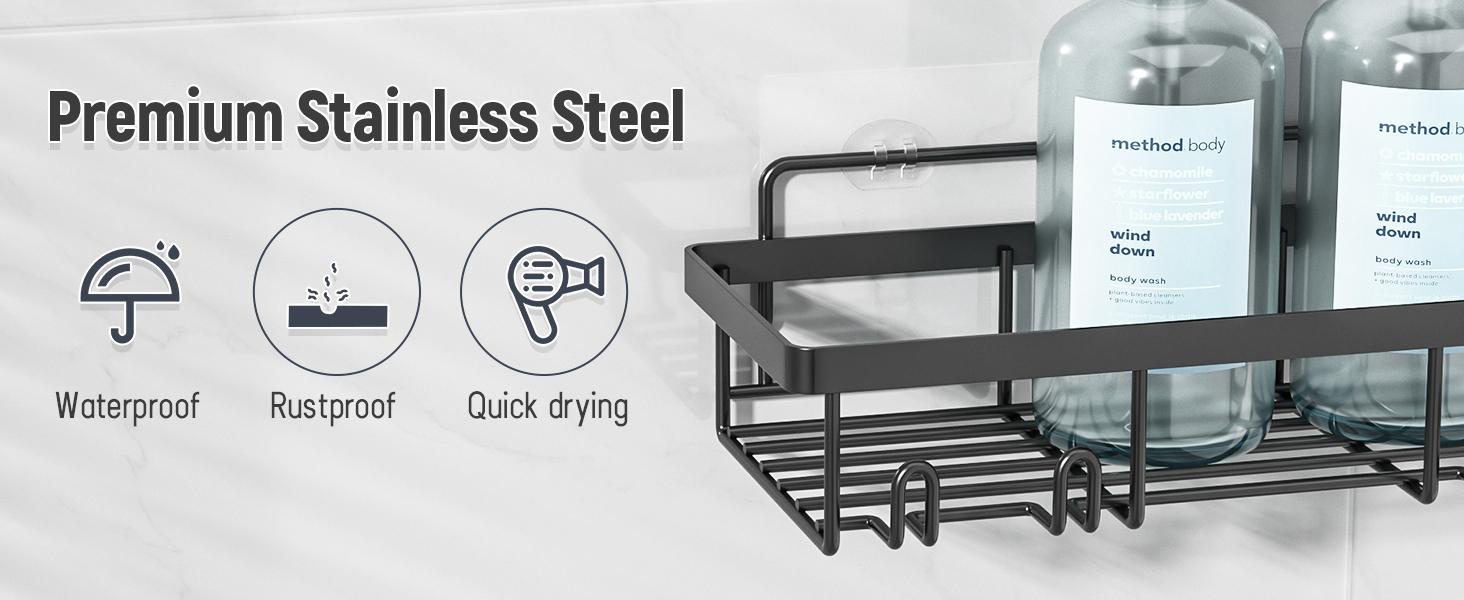 Caddy Shower Storage 5-Piece Set Self-Adhesive Stainless Steel Shelf No Drilling Required Rust-Resistant Bathroom Decor Accessories Pink Shampoo Body Wash Basket