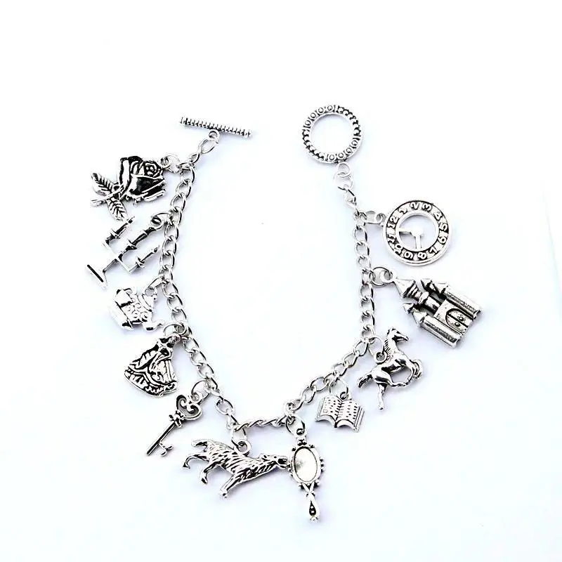Beauty And The Beast Bracelet Princess Belle And Beast Adam Pendant Bracelet Luxury Silver Plated Charm Jewelry