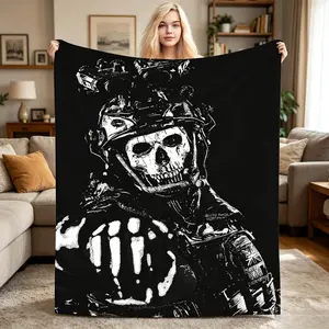 COD Ghost Reaper Flannel Blanket, Skull Tactical Gear Digital Print Black White Game Theme, All-Season Soft Cozy Throw for Sofa Bed Nap Travel, Gamer Gift for Adults and Children, kid Christmas Gift