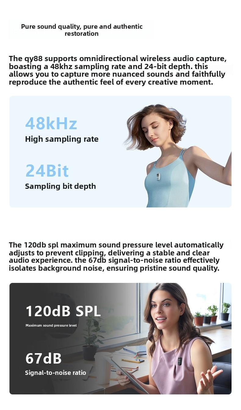 QY88 lavalier microphone, dual output, digital display, new model for mobile live streaming, noise-canceling reverb microphone