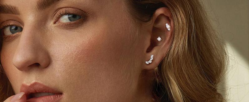 MILACOLATO 2 Pairs 925 Sterling Silver Flat Back Earrings for Women Dainty CZ Flatback Cartilage Earring Small Helix Tragus Multiple Piercing Jewelry