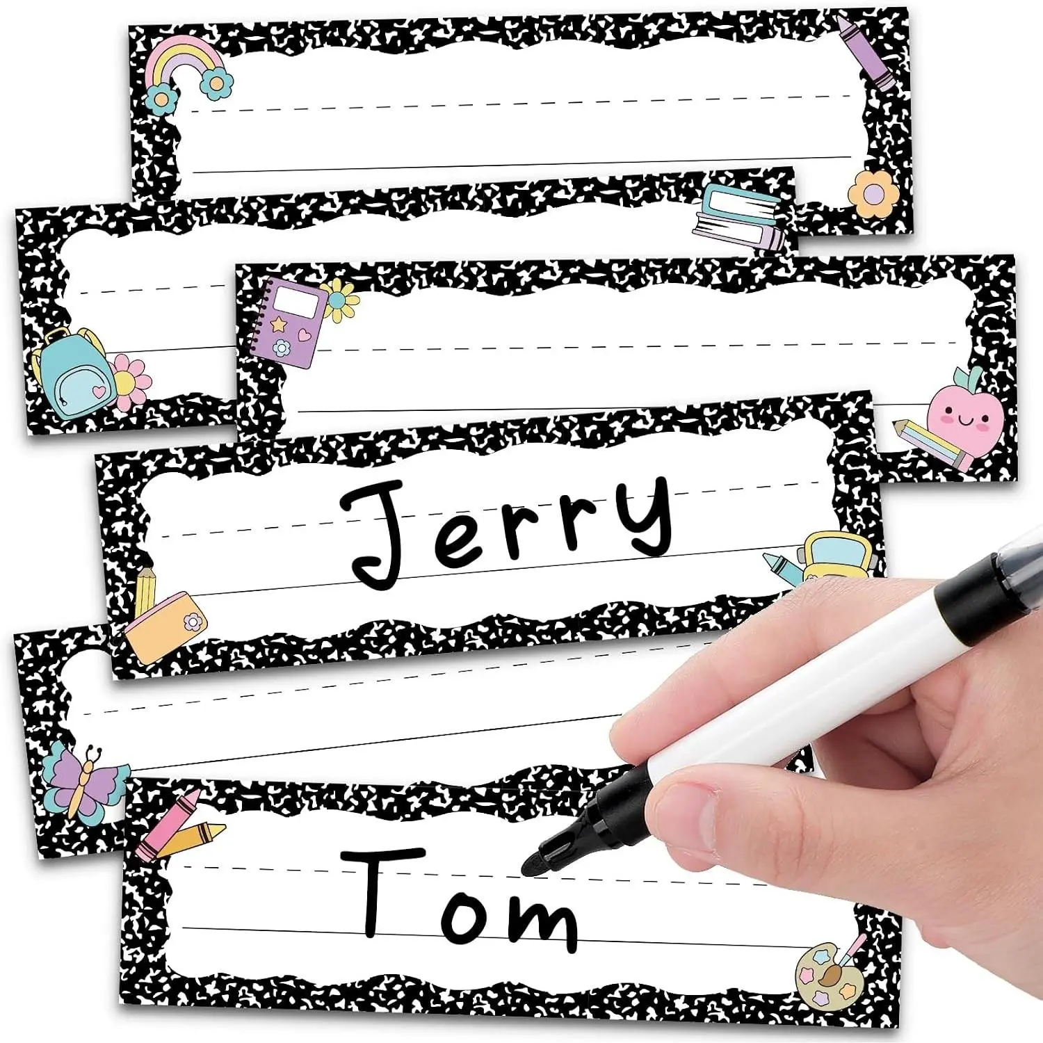72 Pcs Name Tags for Classroom Desks, 9x3 in, 6 Styles | Desk Nameplate Labels, Kindergarten Preschool Student Name Tag, 72 Pack, 6 Designs, Classroom Organization